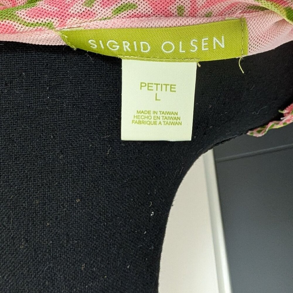 Sigrid Olsen Pink & Green Layered Mesh Lettuce Hem Floral Top - Petite L - Picture 4 of 10